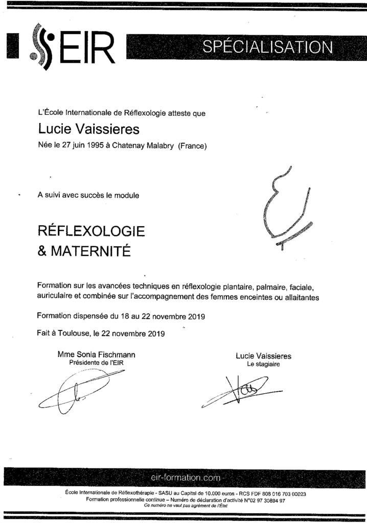 certification de réflexologie et maternité