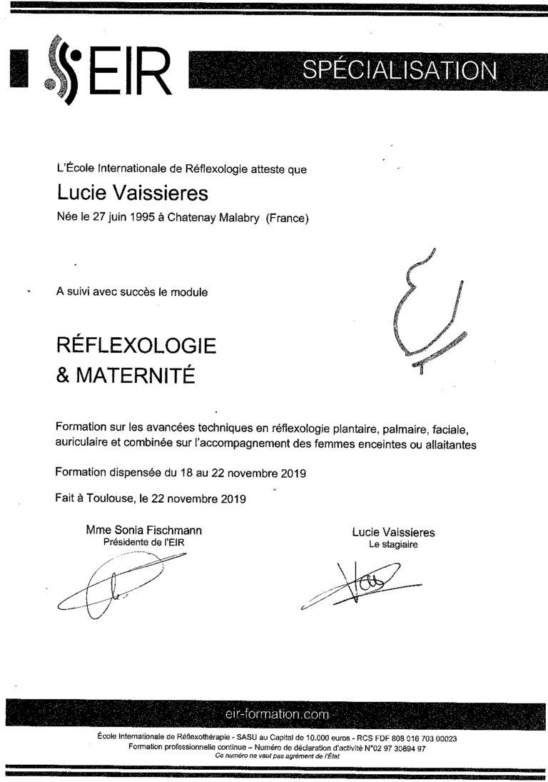 certification de réflexologie et maternité